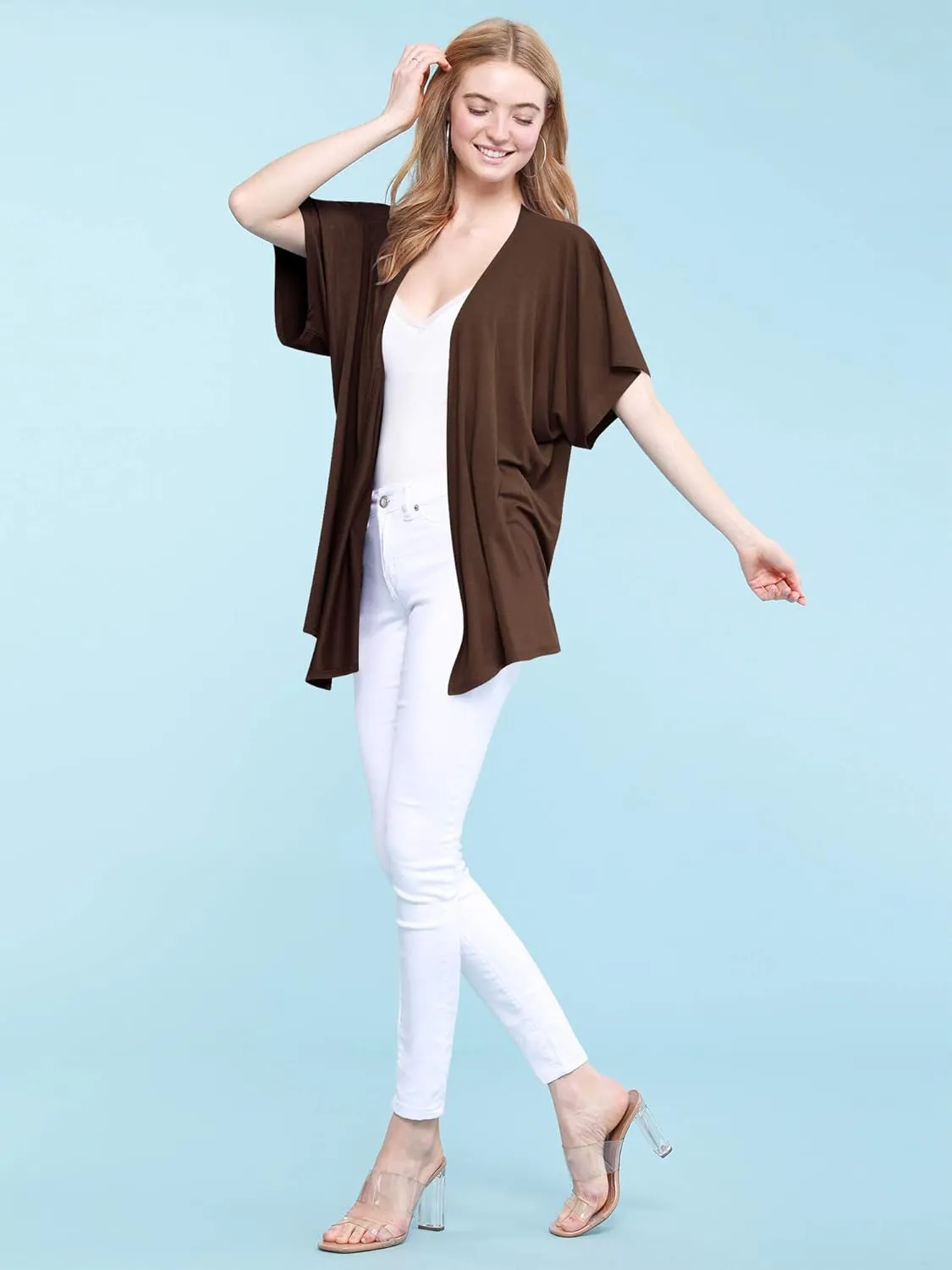 Made By Johnny Women's Kimono Style Short Sleeve Dolman Cardigan - Lightweight Open Front Summer Cover-Up