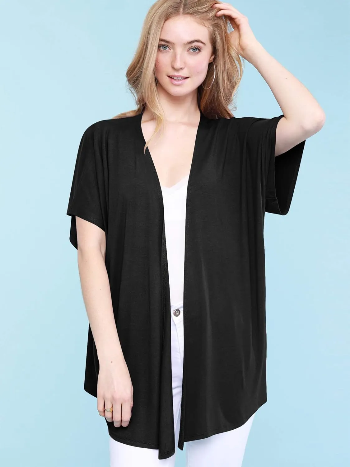 Made By Johnny Women's Kimono Style Short Sleeve Dolman Cardigan - Lightweight Open Front Summer Cover-Up