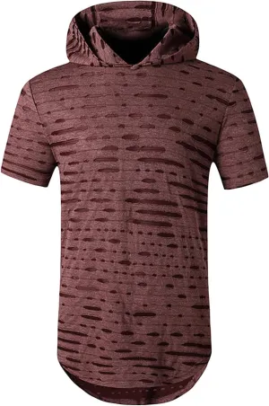 Maiyifu-GJ Mens Athletic Casual Longline Hipster T Shirt Hipster Hip Hop Hoodie Tee Solid Color Ripped Pullover Short Sleeve