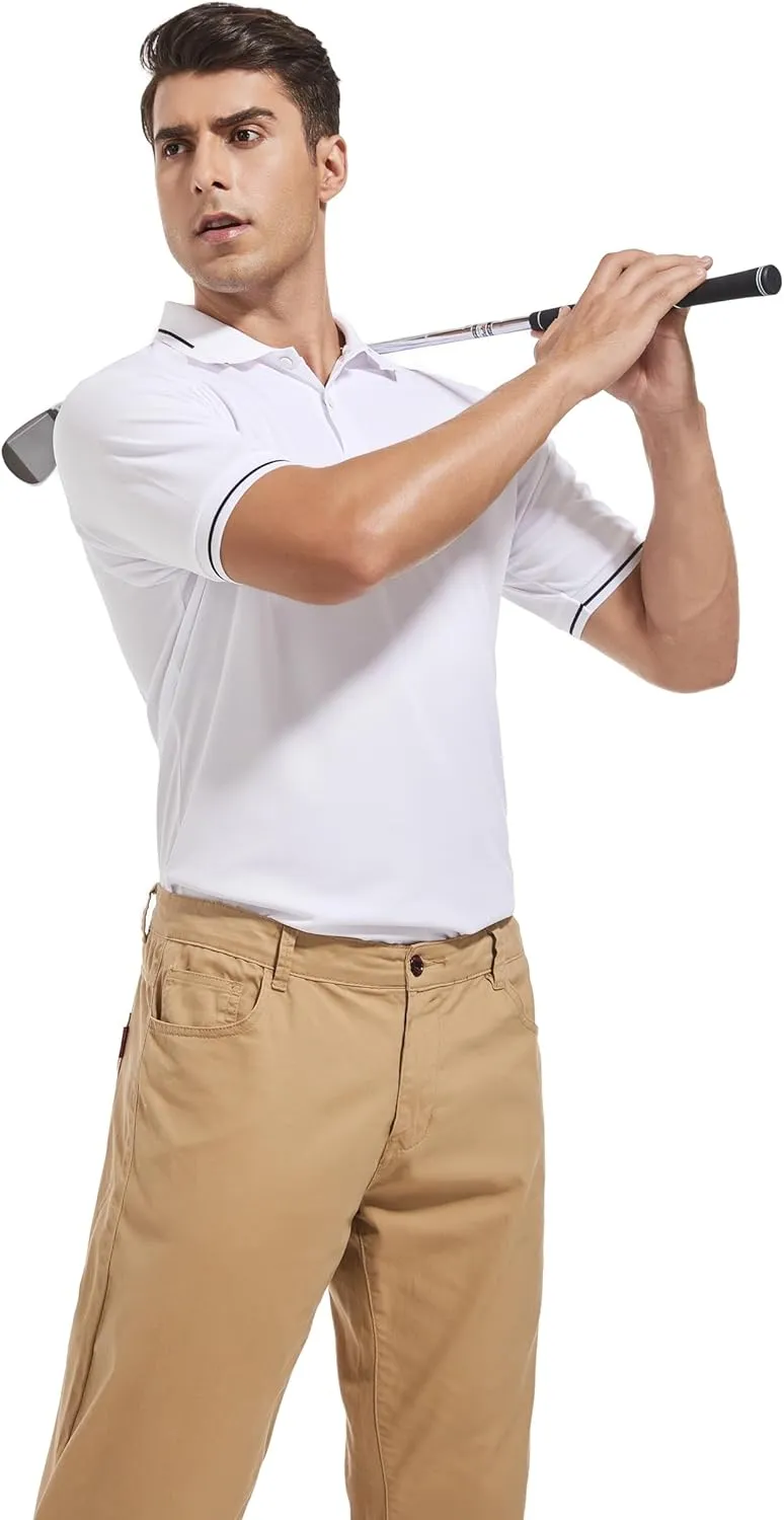Mens Moisture Wicking Breathable Polo Shirt Summer Casual Quick Dry UV Protection Short Sleeve Regular Fit
