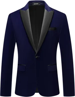 Mens Velvet Blazer Slim Fit Suit Jacket for Men Peaked Lapel One Button Tuxedo Blazer Wedding Prom Dinner