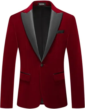 Mens Velvet Blazer Slim Fit Suit Jacket for Men Peaked Lapel One Button Tuxedo Blazer Wedding Prom Dinner