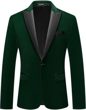 Mens Velvet Blazer Slim Fit Suit Jacket for Men Peaked Lapel One Button Tuxedo Blazer Wedding Prom Dinner