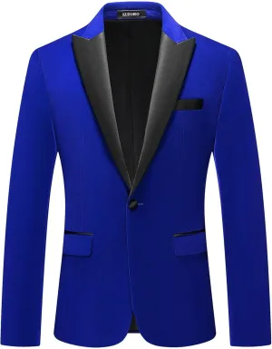 Mens Velvet Blazer Slim Fit Suit Jacket for Men Peaked Lapel One Button Tuxedo Blazer Wedding Prom Dinner