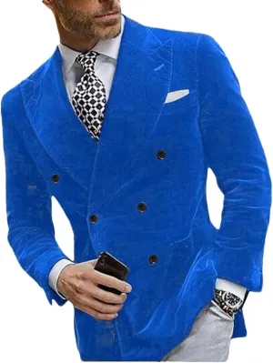 Mi Bo Tong Mens Velvet Blazer Jacket Double Breasted Notch Lapel Dinner Suit Jacket Prom Party Coat