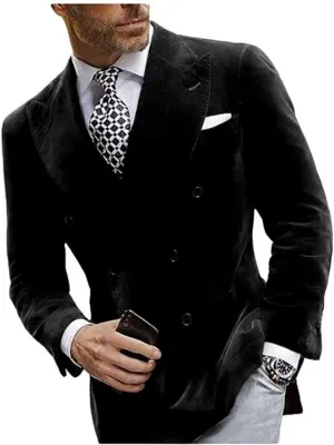 Mi Bo Tong Mens Velvet Blazer Jacket Double Breasted Notch Lapel Dinner Suit Jacket Prom Party Coat