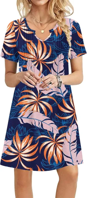 MOLERANI Women's Summer Dress 2025 Casual T-Shirt Pleated Short Sleeve Beach Sundress Travel Vacation Outfit
