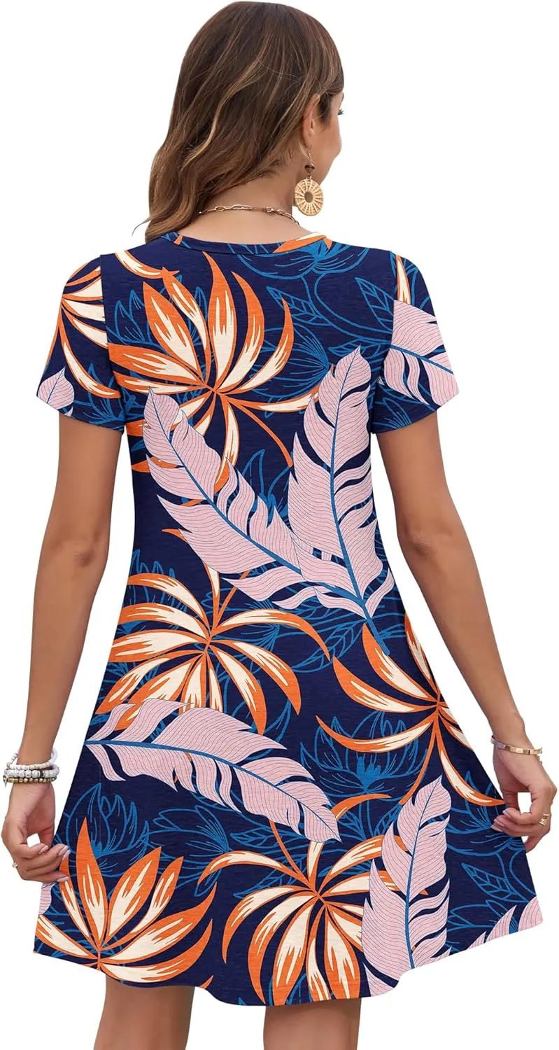 MOLERANI Women's Summer Dress 2025 Casual T-Shirt Pleated Short Sleeve Beach Sundress Travel Vacation Outfit