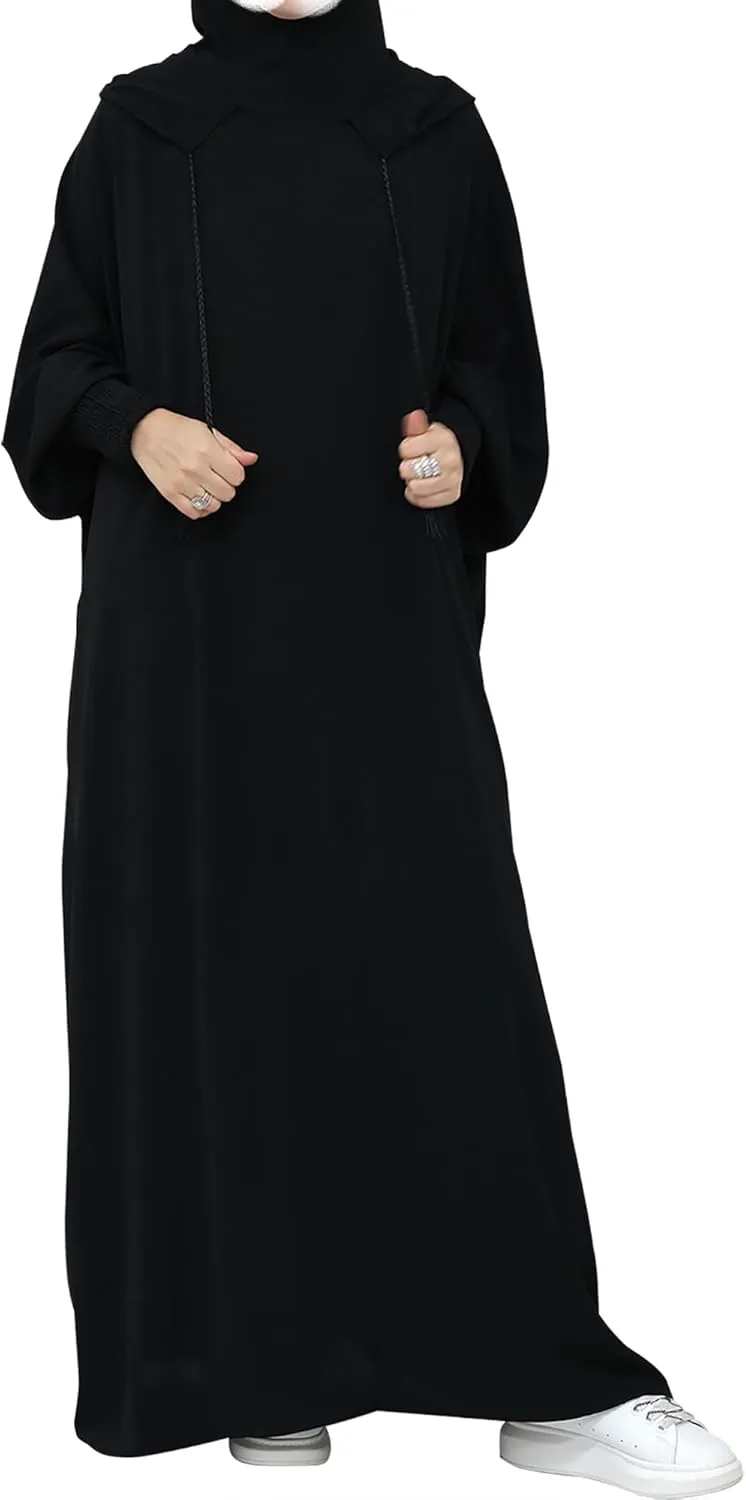 Muslim Prayer Dress Women Hooded Abaya Solid Color Dubai Maxi Dress Elastic Cuffs Islamic Clothes Long Sleeve Jilbab