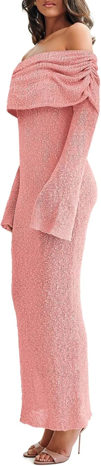Off The Shoulder Maxi Dress Long Sleeve Beach Crochet Cover Up Summer Sexy Maxi Dresses S-2XL