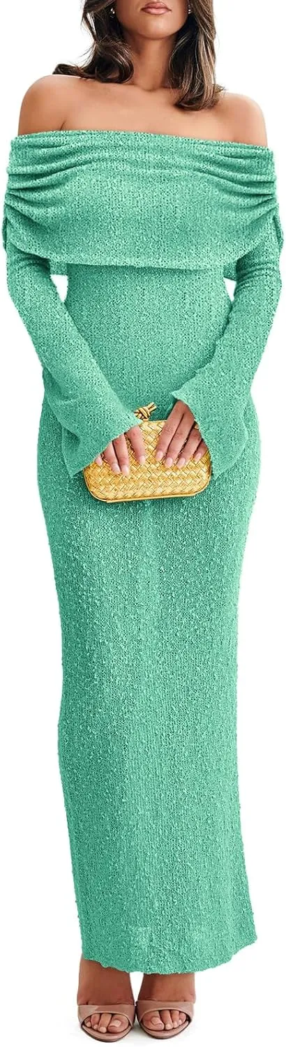 Off The Shoulder Maxi Dress Long Sleeve Beach Crochet Cover Up Summer Sexy Maxi Dresses S-2XL