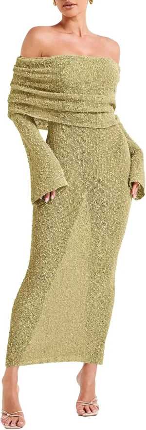 Off The Shoulder Maxi Dress Long Sleeve Beach Crochet Cover Up Summer Sexy Maxi Dresses S-2XL
