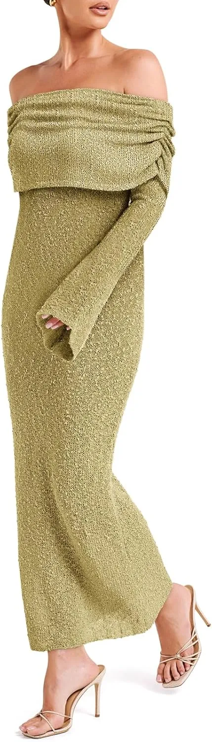 Off The Shoulder Maxi Dress Long Sleeve Beach Crochet Cover Up Summer Sexy Maxi Dresses S-2XL