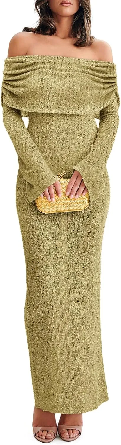 Off The Shoulder Maxi Dress Long Sleeve Beach Crochet Cover Up Summer Sexy Maxi Dresses S-2XL