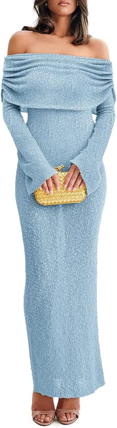 Off The Shoulder Maxi Dress Long Sleeve Beach Crochet Cover Up Summer Sexy Maxi Dresses S-2XL