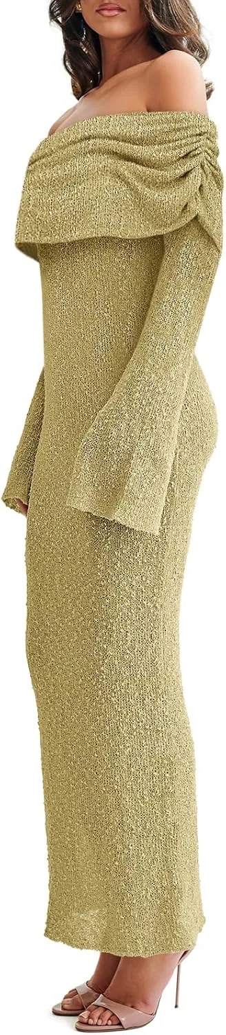 Off The Shoulder Maxi Dress Long Sleeve Beach Crochet Cover Up Summer Sexy Maxi Dresses S-2XL