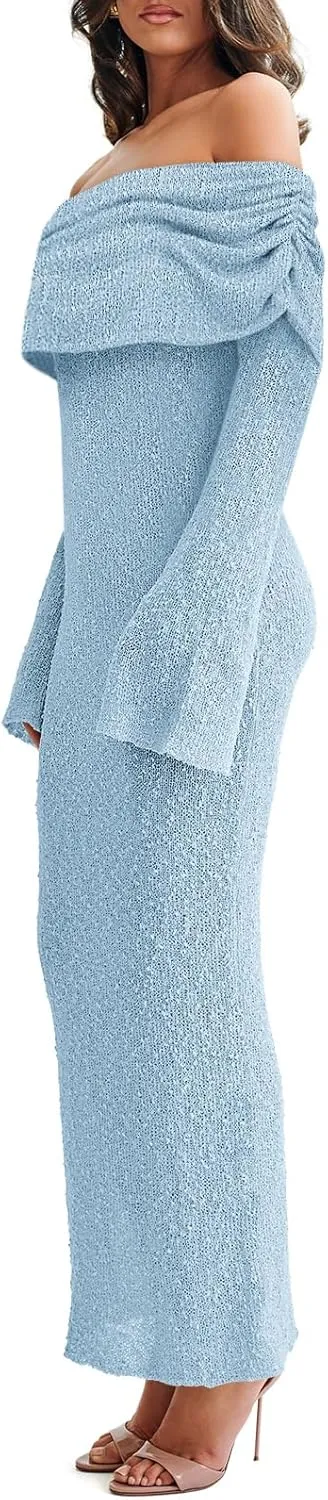 Off The Shoulder Maxi Dress Long Sleeve Beach Crochet Cover Up Summer Sexy Maxi Dresses S-2XL