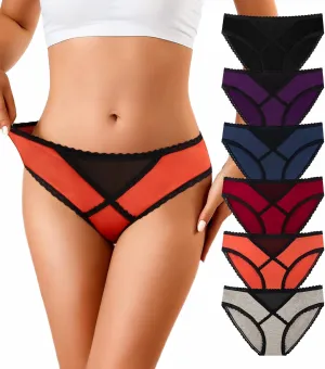 OLIKEME Womens Underwear Cotton Hipster Panties Low Rise No Show Briefs Soft Stretch Breathable Ladies Panties 6 Pack