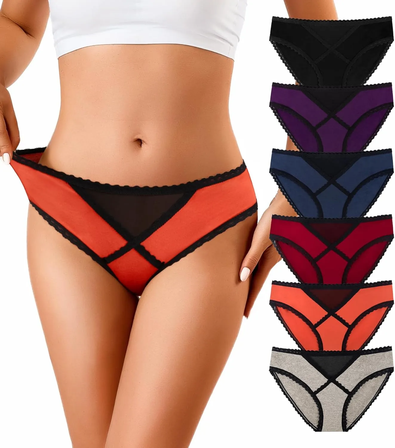 OLIKEME Womens Underwear Cotton Hipster Panties Low Rise No Show Briefs Soft Stretch Breathable Ladies Panties 6 Pack