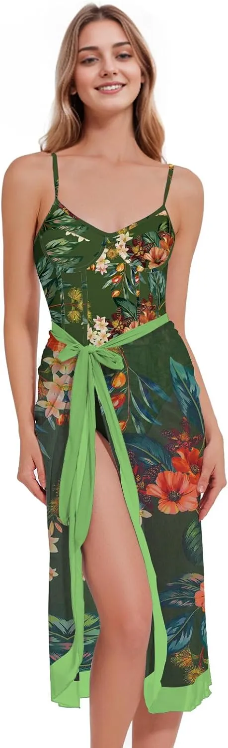 One Piece Swimsuit with Cover Up Sarong Swimsuits for Women Bathing Suit with Wrap Womens Swimsuit with Cover Up Set