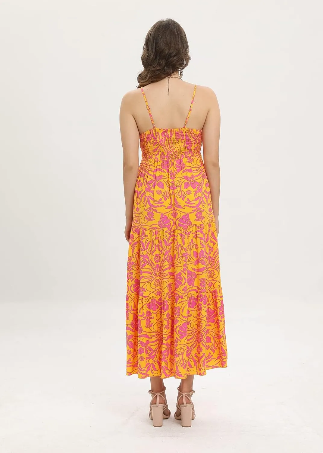 OSTOO Women's Floral Print Maxi Dresses Sleeveless Sleeves Boho Empire Waist Dress