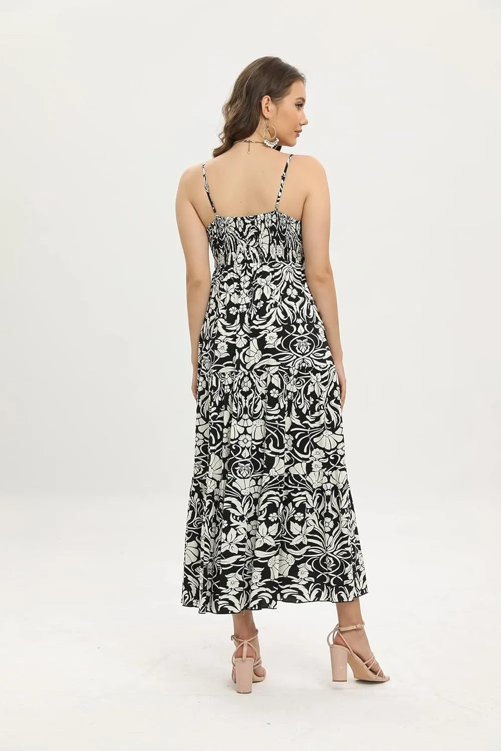 OSTOO Women's Floral Print Maxi Dresses Sleeveless Sleeves Boho Empire Waist Dress