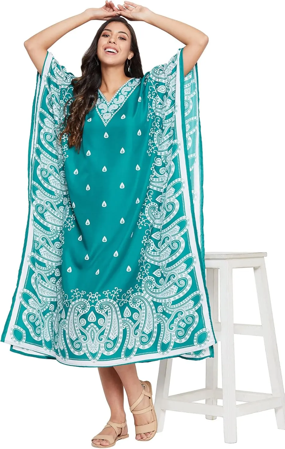 Oussum Plus Size Kaftan for Women Polyester Summer Caftan Swimwear Cover Ups Maxi Beach Dress