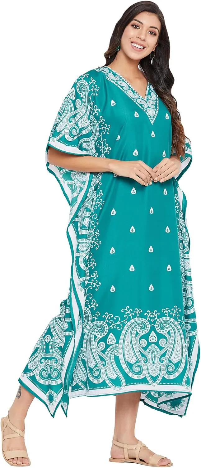 Oussum Plus Size Kaftan for Women Polyester Summer Caftan Swimwear Cover Ups Maxi Beach Dress