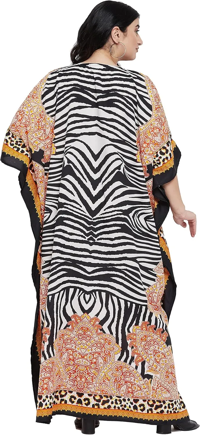 Oussum Women Casual Kaftan Plus Size Long Dubai Caftan Beach Polyester Maxi House Dress for Ladies