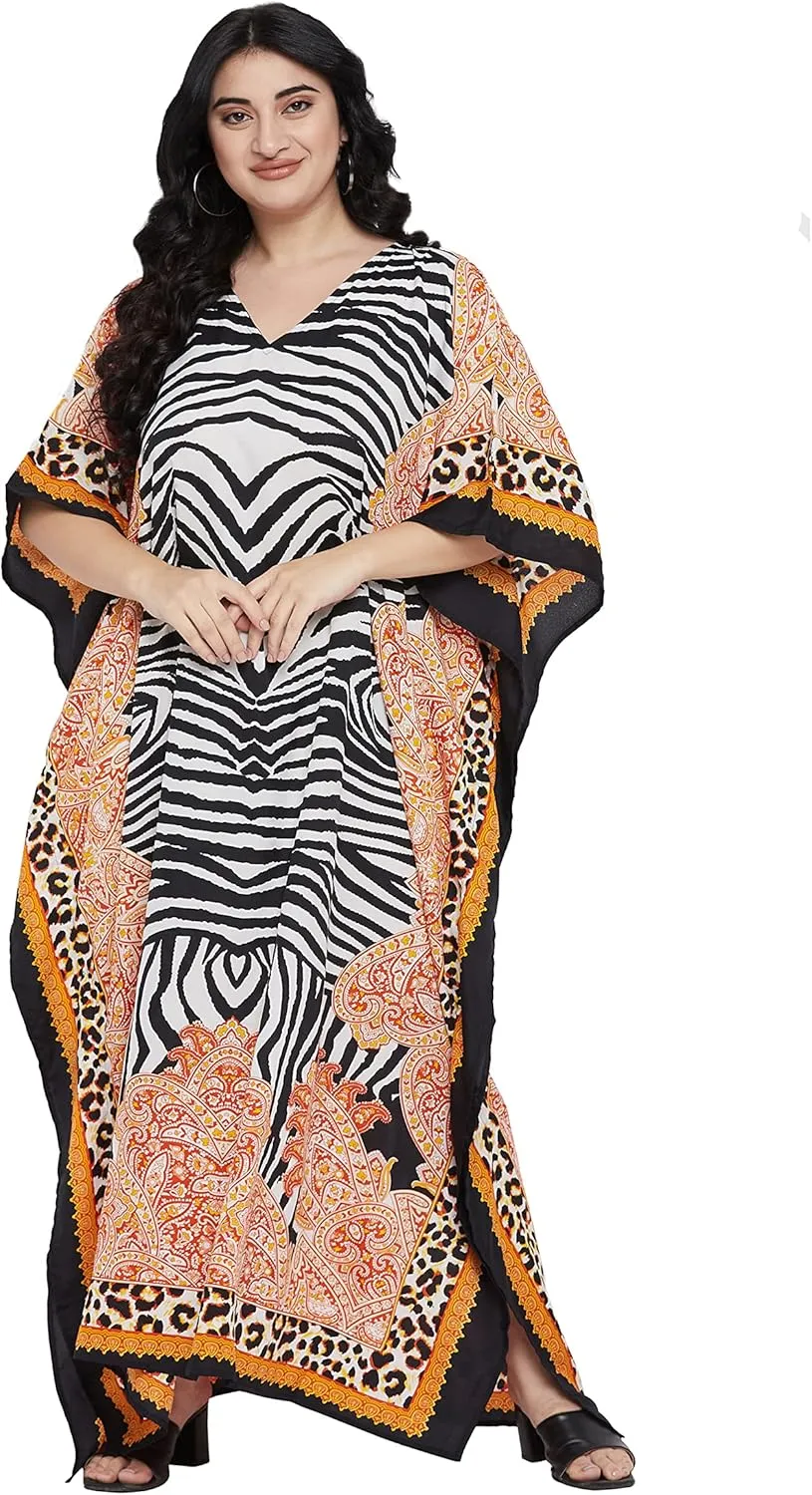 Oussum Women Casual Kaftan Plus Size Long Dubai Caftan Beach Polyester Maxi House Dress for Ladies