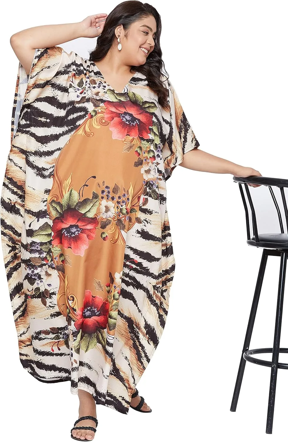 Oussum Women Casual Kaftan Plus Size Long Dubai Caftan Beach Polyester Maxi House Dress for Ladies