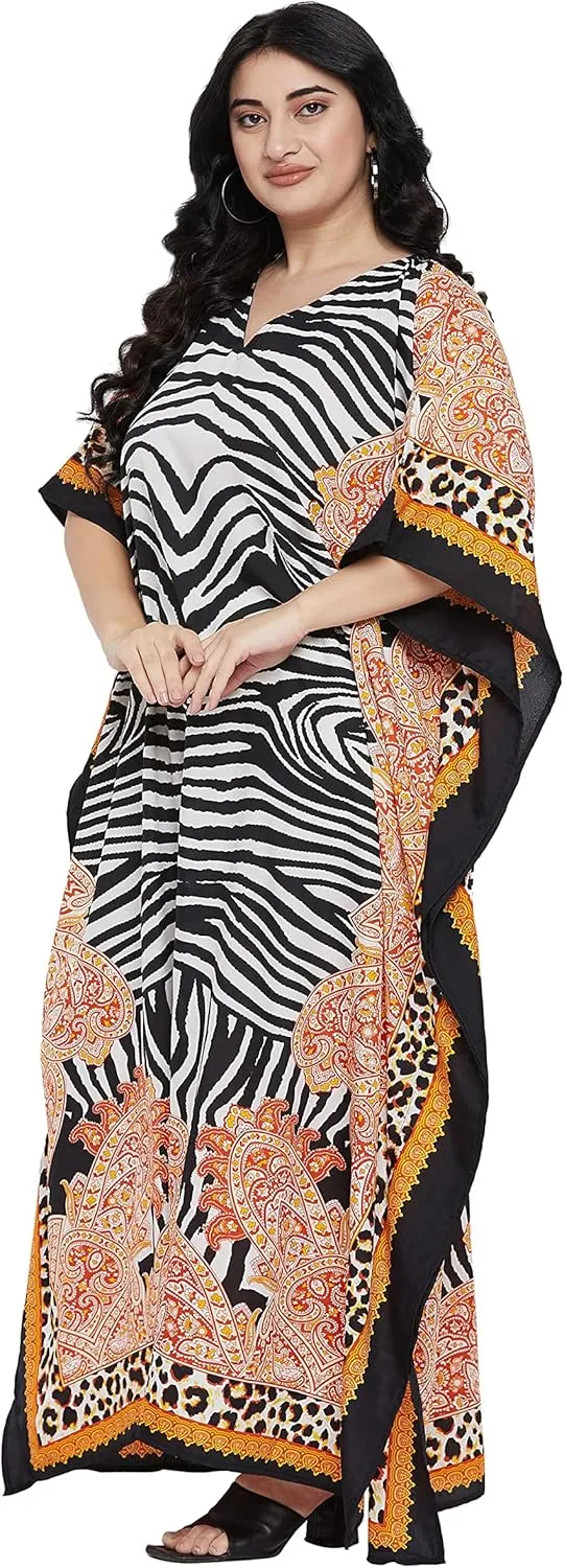 Oussum Women Casual Kaftan Plus Size Long Dubai Caftan Beach Polyester Maxi House Dress for Ladies