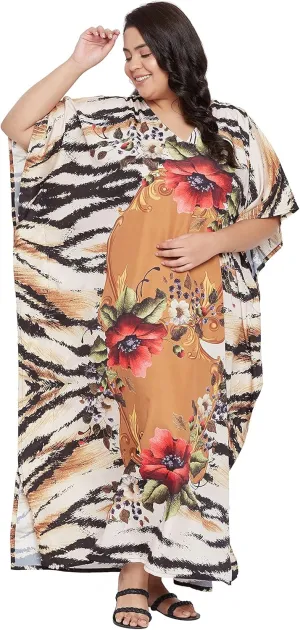 Oussum Women Casual Kaftan Plus Size Long Dubai Caftan Beach Polyester Maxi House Dress for Ladies