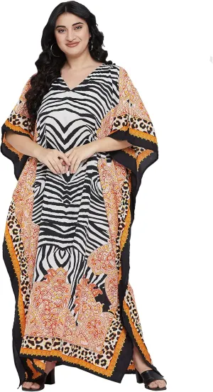 Oussum Women Casual Kaftan Plus Size Long Dubai Caftan Beach Polyester Maxi House Dress for Ladies