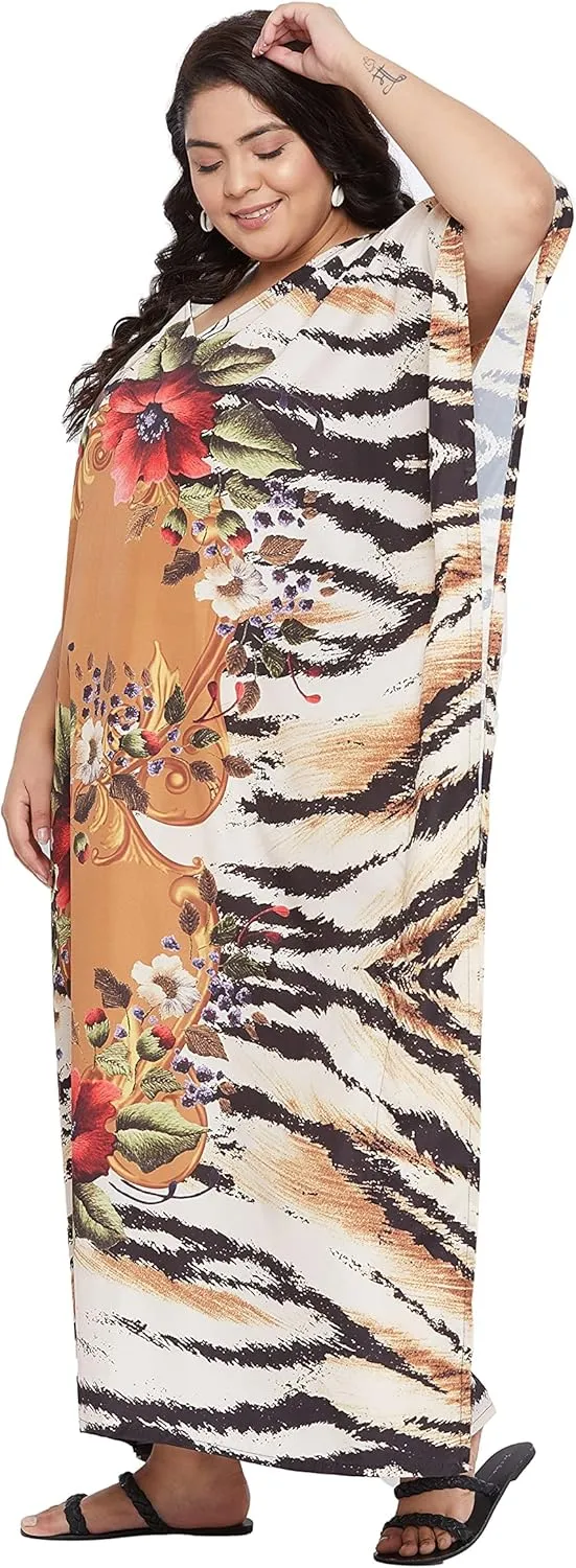 Oussum Women Casual Kaftan Plus Size Long Dubai Caftan Beach Polyester Maxi House Dress for Ladies