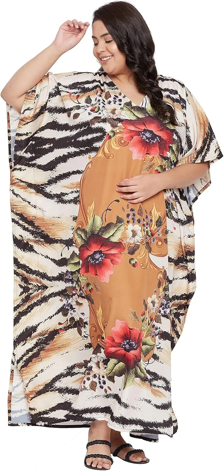 Oussum Women Casual Kaftan Plus Size Long Dubai Caftan Beach Polyester Maxi House Dress for Ladies