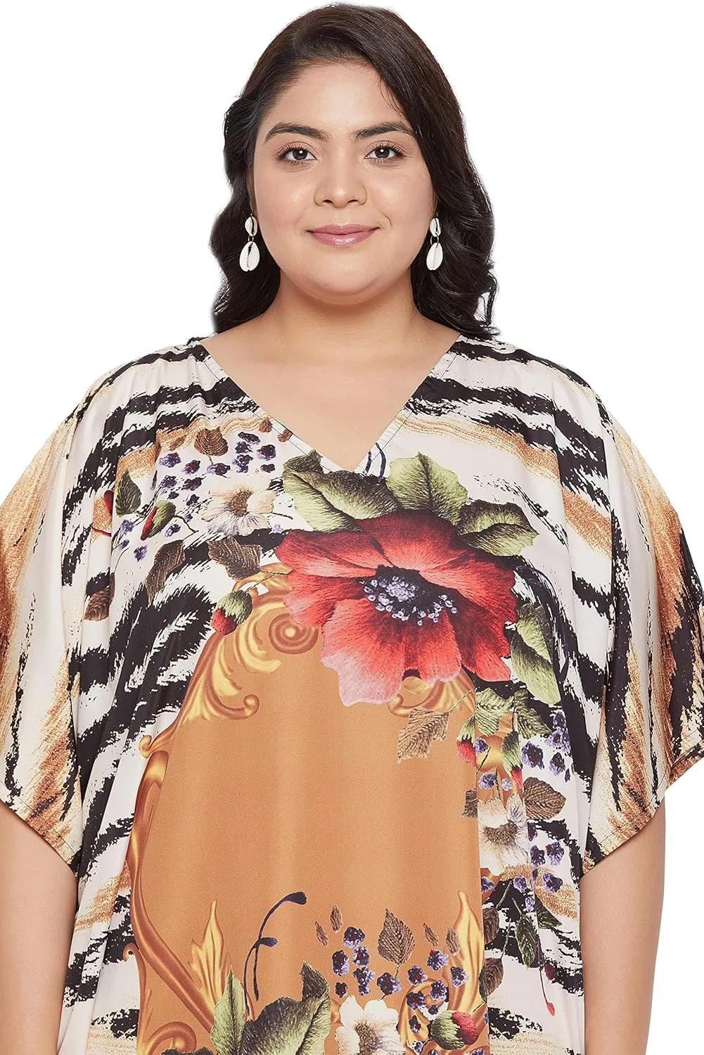 Oussum Women Casual Kaftan Plus Size Long Dubai Caftan Beach Polyester Maxi House Dress for Ladies