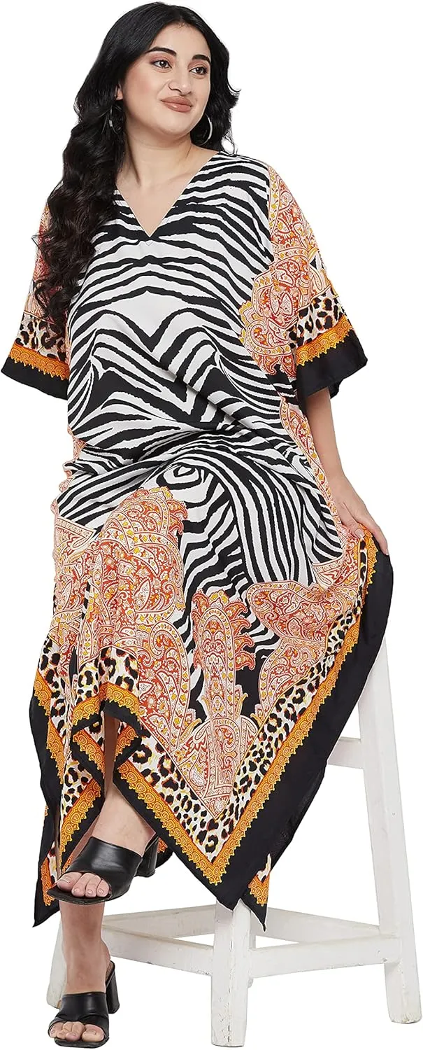 Oussum Women Casual Kaftan Plus Size Long Dubai Caftan Beach Polyester Maxi House Dress for Ladies