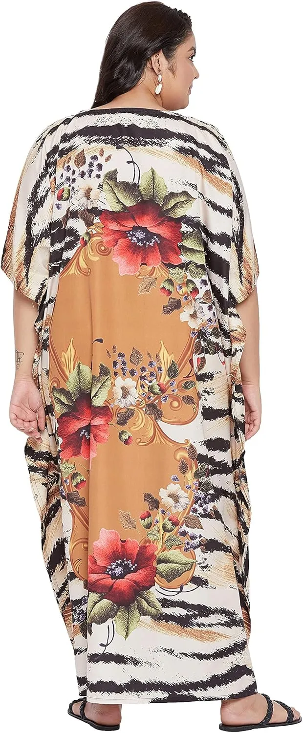 Oussum Women Casual Kaftan Plus Size Long Dubai Caftan Beach Polyester Maxi House Dress for Ladies