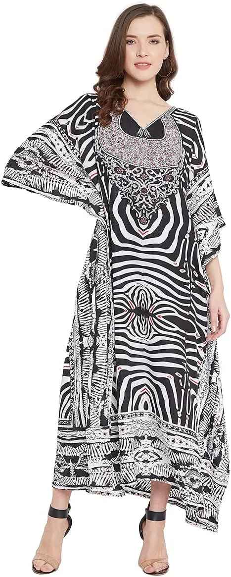 Oussum Women Plus Size Kaftans Kimono Polyester Dresses Loose Caftan Dress Ladies Evening Casual Long Maxi