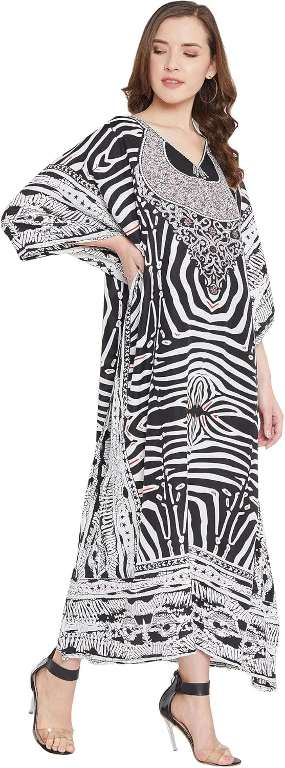 Oussum Women Plus Size Kaftans Kimono Polyester Dresses Loose Caftan Dress Ladies Evening Casual Long Maxi