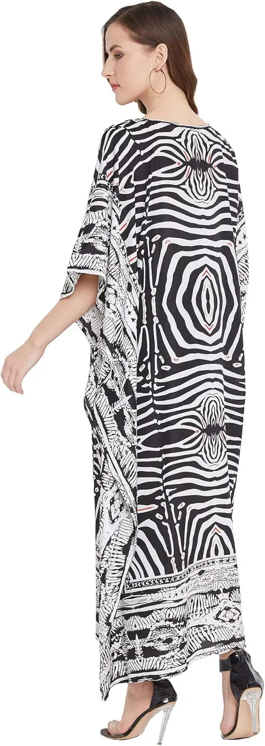 Oussum Women Plus Size Kaftans Kimono Polyester Dresses Loose Caftan Dress Ladies Evening Casual Long Maxi
