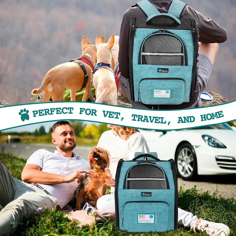 PetAmi Dog Backpack Carrier for Small Large Cat, Pet, Puppy, Ventilated Pet Hiking Backpack Travel Bag, Airline Approved Cat Backpack Carrier, Camping Biking Dog Bag Up to 18lbs Pet, Teal Turquoise