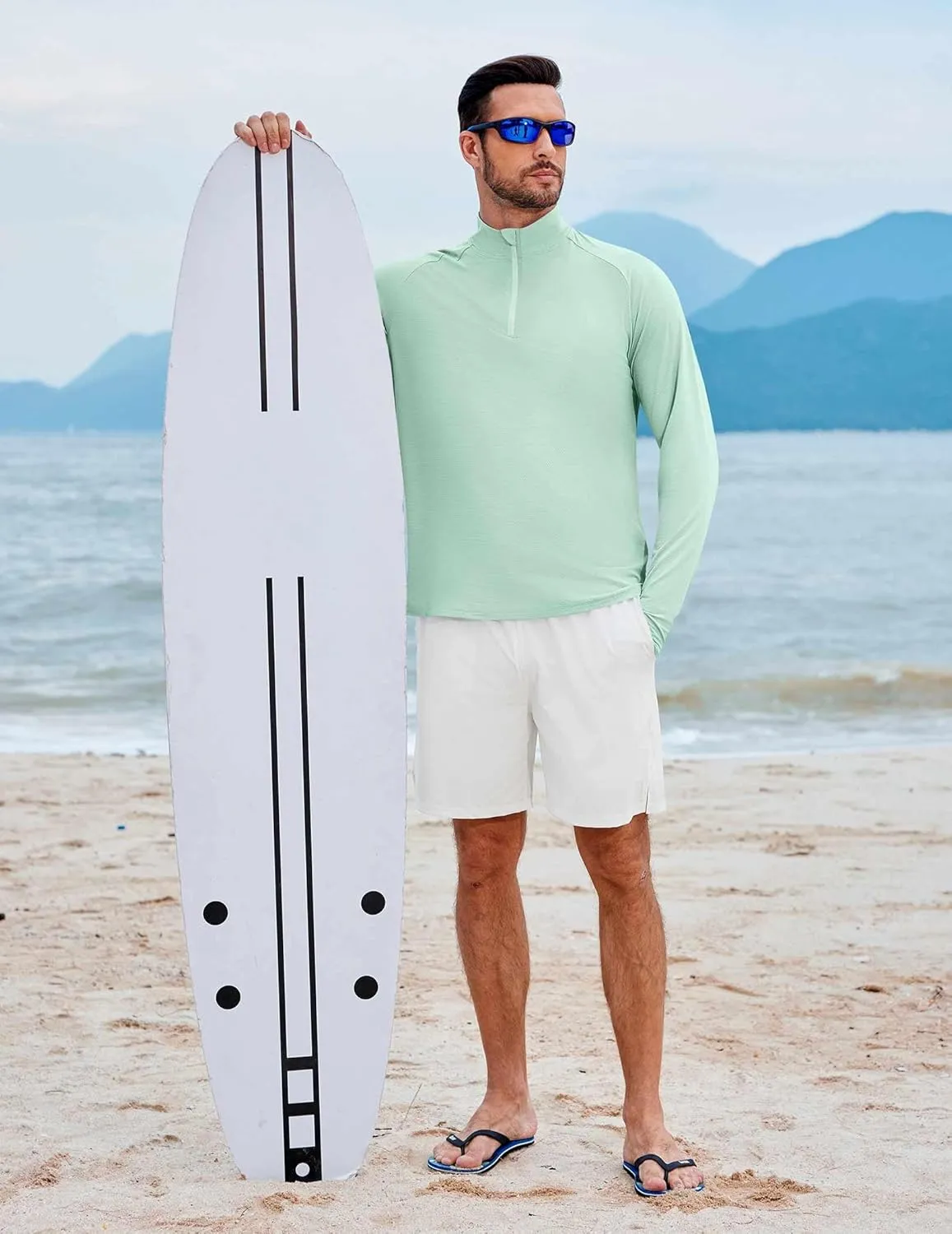 PINSPARK UV Long Sleeve Shirt for Men Quarter Zip Pullover Lightweight Rash Guard with Thumb Hole Quick Dry Workout Shirts
