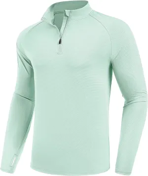 PINSPARK UV Long Sleeve Shirt for Men Quarter Zip Pullover Lightweight Rash Guard with Thumb Hole Quick Dry Workout Shirts
