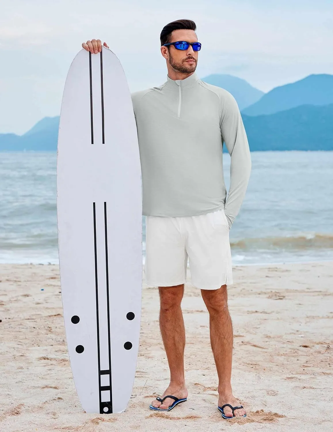 PINSPARK UV Long Sleeve Shirt for Men Quarter Zip Pullover Lightweight Rash Guard with Thumb Hole Quick Dry Workout Shirts
