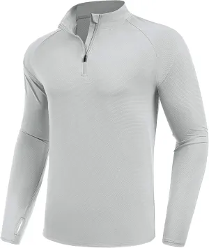 PINSPARK UV Long Sleeve Shirt for Men Quarter Zip Pullover Lightweight Rash Guard with Thumb Hole Quick Dry Workout Shirts