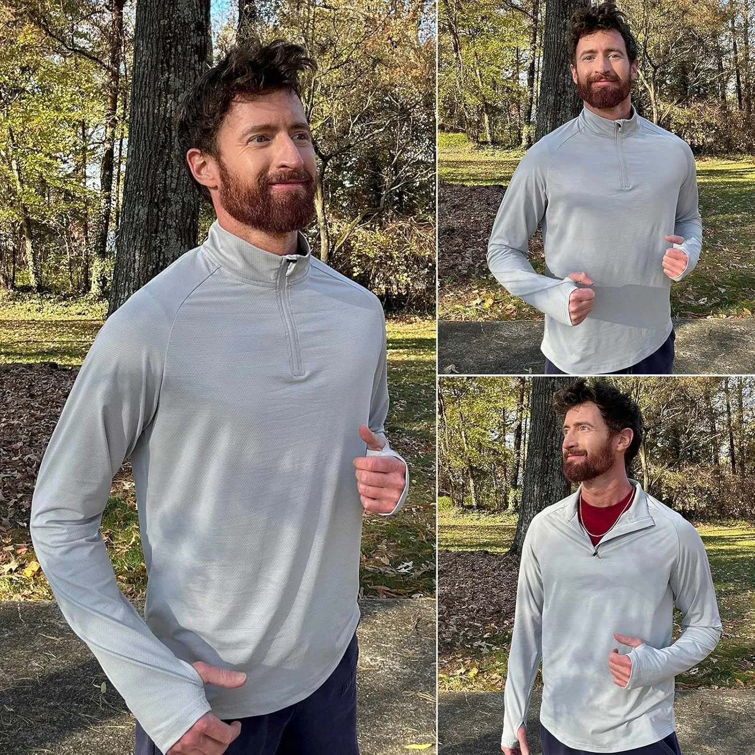 PINSPARK UV Long Sleeve Shirt for Men Quarter Zip Pullover Lightweight Rash Guard with Thumb Hole Quick Dry Workout Shirts