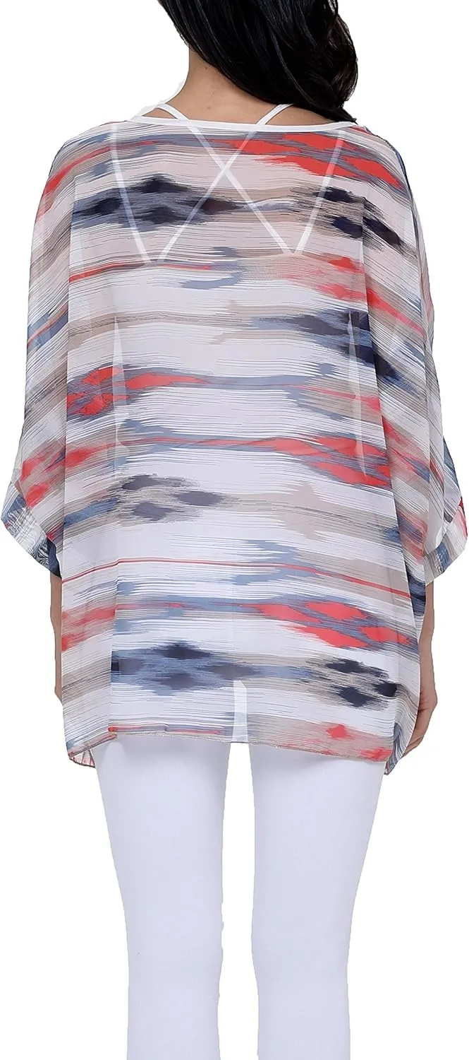 Plus Size Floral Chiffon Batwing Sleeve Tunic Blouse Boho Off-Shoulder Beach Cover Up Loose Summer Tops for Women