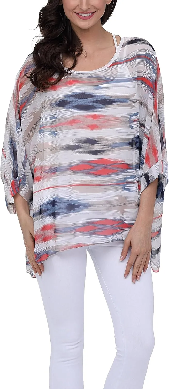 Plus Size Floral Chiffon Batwing Sleeve Tunic Blouse Boho Off-Shoulder Beach Cover Up Loose Summer Tops for Women